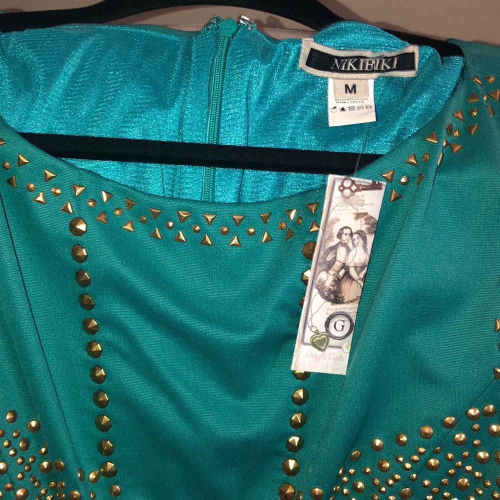 Gold studded turquoise dress - Picture 2 of 7